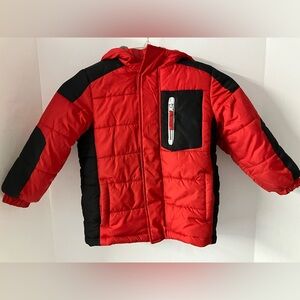 Osh Kosh B’gosh Kid’s Hooded Puffer Winter Coat, Size Small/4T, Red/Black